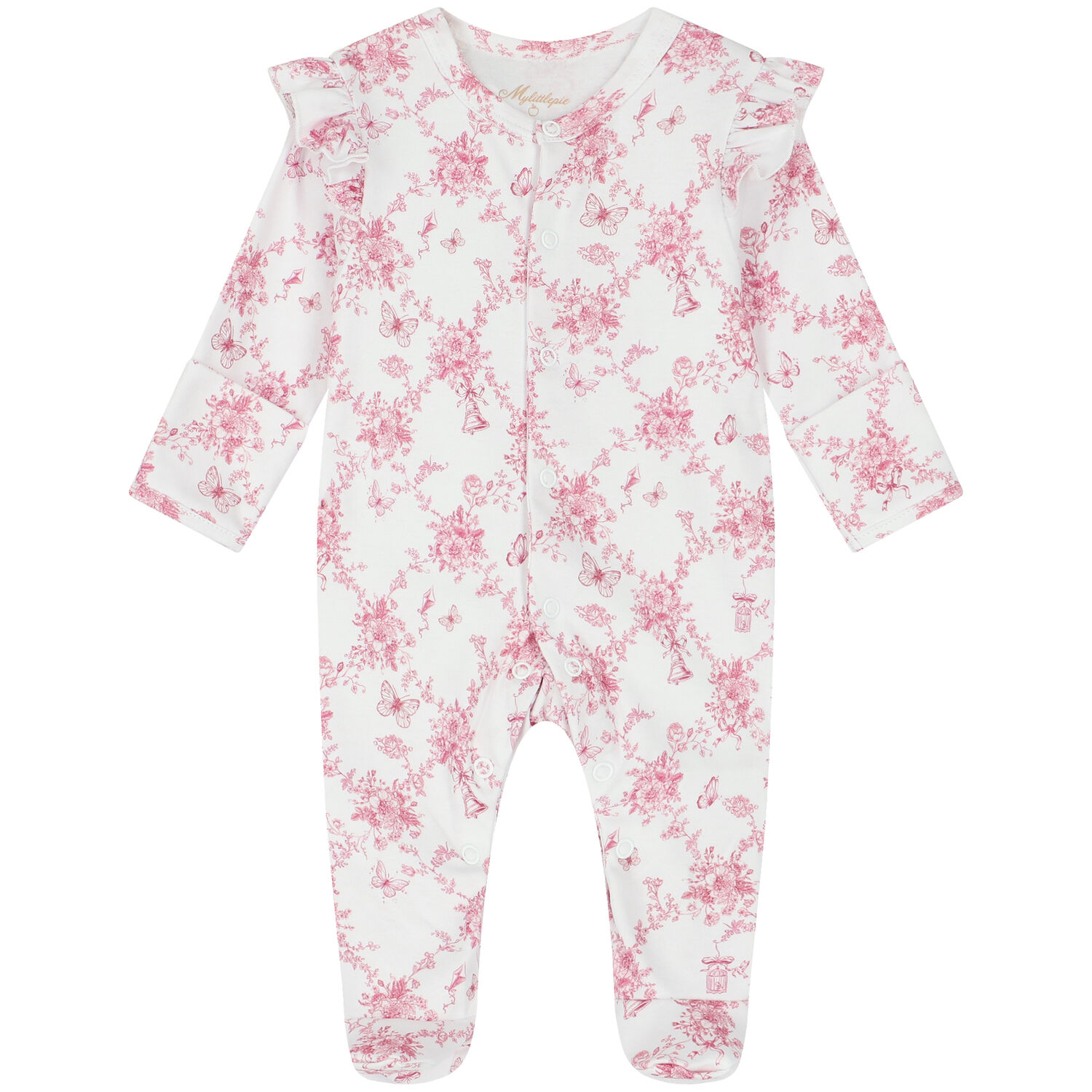 Baby Girls White & Pink Floral & Butterflies Babygrow Set, 1, hi-res